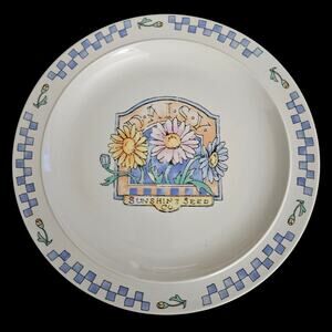 Sunshine Seed Co Floral Stoneware Dinner Plate Blue Border Vintage